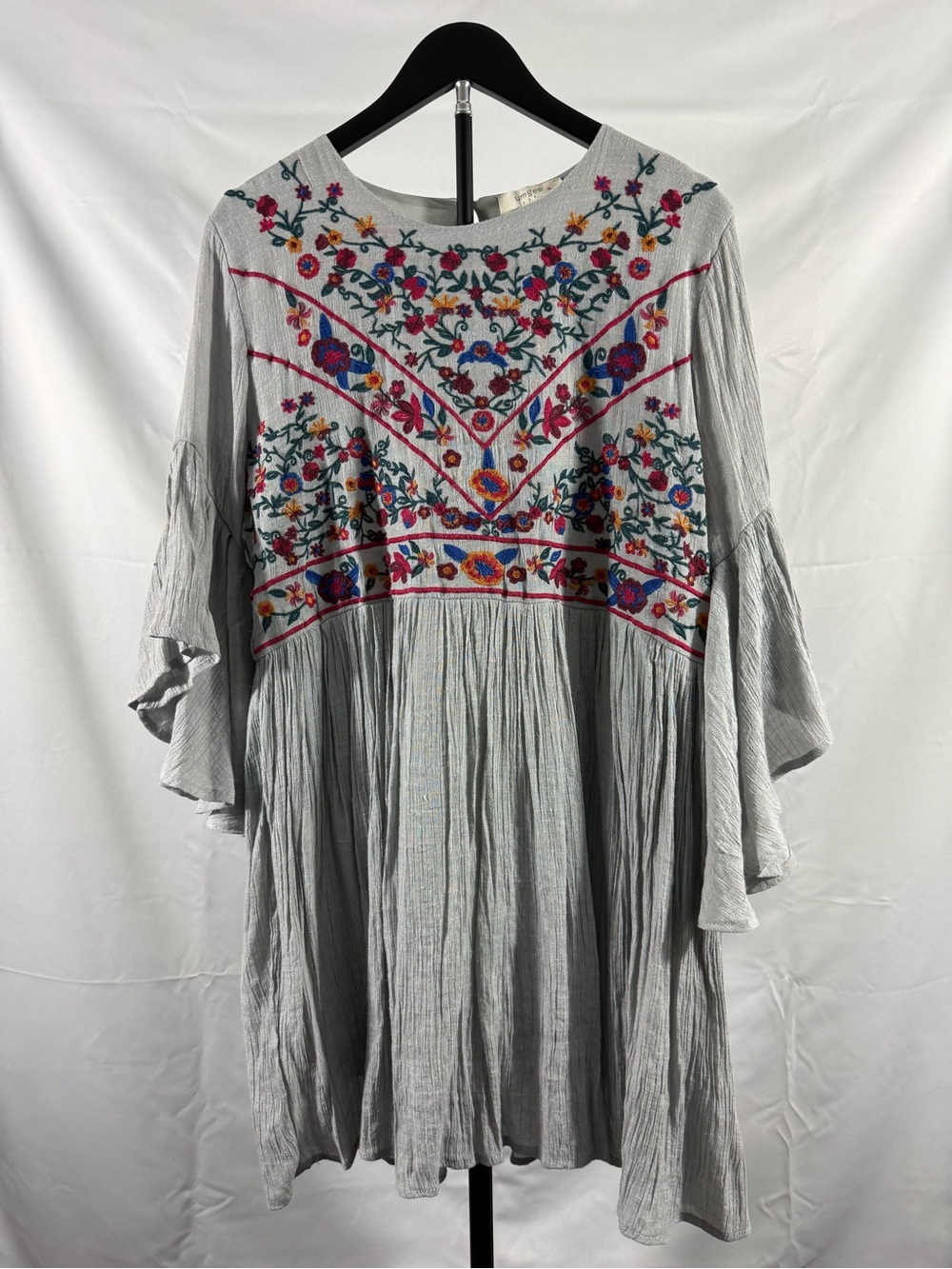 Umgee Embroidered Boho Midi Dress XL Bell Sleeve Cottagecore Floral - Picture 3 of 8